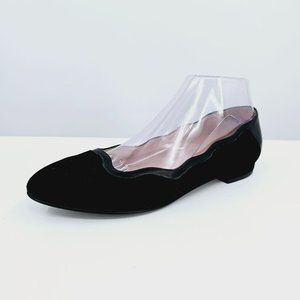 French Sole FSNY Gambler Scalloped Ballet Flats 7 B Black Suede Leather Classic